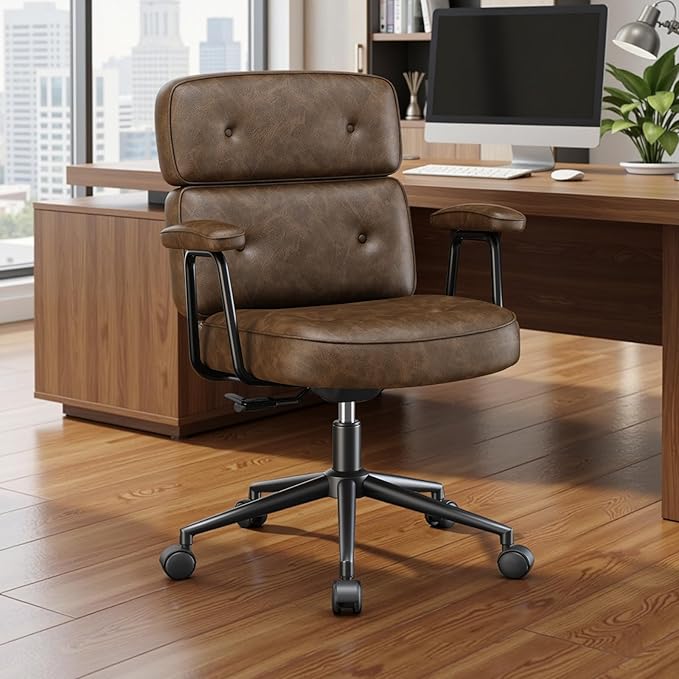 OLIXIS Ergonomic Home Office Desk Chair, Computer Chair with Lumbar Support Adjustable Height Rolling Swivel Executive Task Armrests Chair, Modern Brown