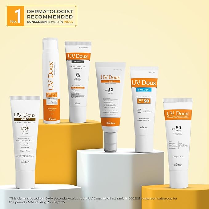 UV Doux Mineral Sunscreen SPF 50 PA+++ | Tinted, Oil-Free, Water Resistant No White Cast | Zinc & Iron Oxide | For Sensitive & Acne-Prone Skin Broad Spectrum, 100% Mineral | Men, Women 1.7oz Pack 2