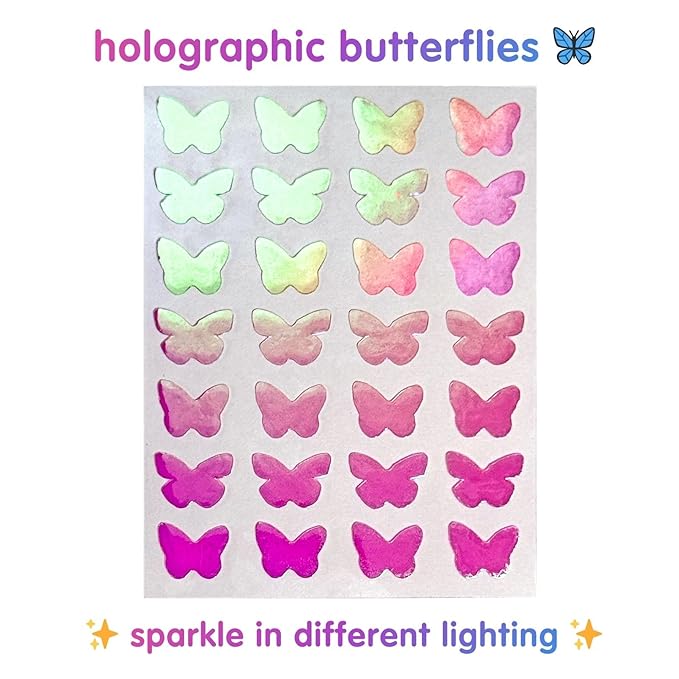 Heal & Conceal Pimple Patch, Cute Holographic Acne Patches For Face, Fun Hydrocolloid Zit Stickers For Breakouts (Holographic Pink Butteflies - 28 count /1 sheet)