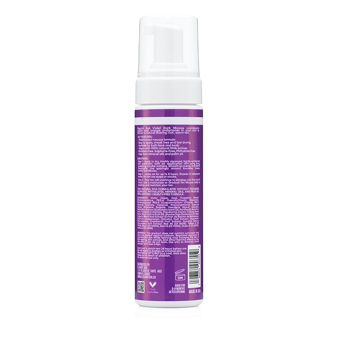 Self Tanner Mousse with Mitt, Violet Dark, Fake Tan Sunless Foam, Flawless Purple Sunless Tanner, Vegan Sunless Tanning Foam, Color Correcting, Paraben free by Elegant Sun