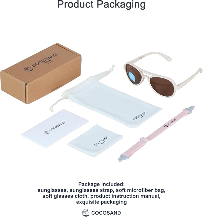 COCOSAND Baby Boys Girls Aviator Sunglasses with Strap Polarized Flexible Retro Pilot for Infants Toddler Age 0-24 Months