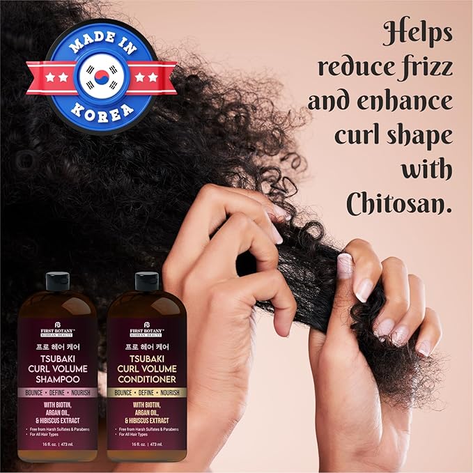 Curl Volume Shampoo & Conditioner Set – With Tsubaki, Biotin, Argan Oil & Hibiscus Extract – Bounce, Define & Nourish Curls – Sulfate Free, Paraben Free, For All Hair Types – 16 fl oz