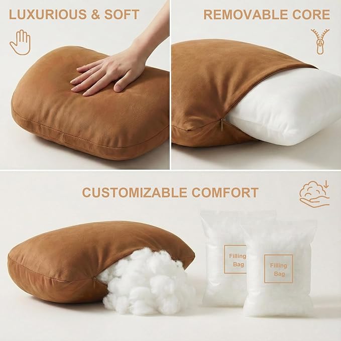 2PCS Car Pillow for Car Neck Pillow for Driving Seat Leather Neck Support Soft Cushion Back Support Head-Rests for Vehicle Sleeping with Elastic Adjustment Strap (Brown, Head)