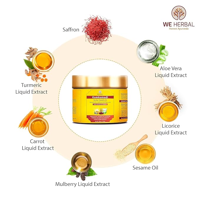 Kumkumadi Ayurvedic Sunscreen for Face & Body with Saffron, Aloe Vera & Licorice – Lightweight Non-Greasy Sun Protection, No White Cast, Daily Moisturizing Sunscreen – 100 g