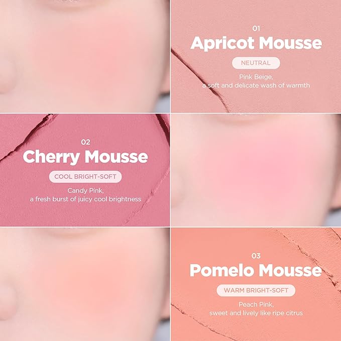lilybyred Luv Beam Cheek Mousse | Heart-Shaped Korean Cream Blush, Airy Soft-Matte Texture, Soft-Focus & Pore-Blurring Finish, Seamless Buildable, Natural Flush, 0.13 oz. (06 Pomegranate Mousse)