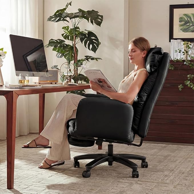 Cross Legged Office Chair with Pets Friendly Arms, Plus Size Criss Cross Desk Chair, Big and Tall Office Chair with Foot Rest, Reversible Armrests & Wide Seat, Black