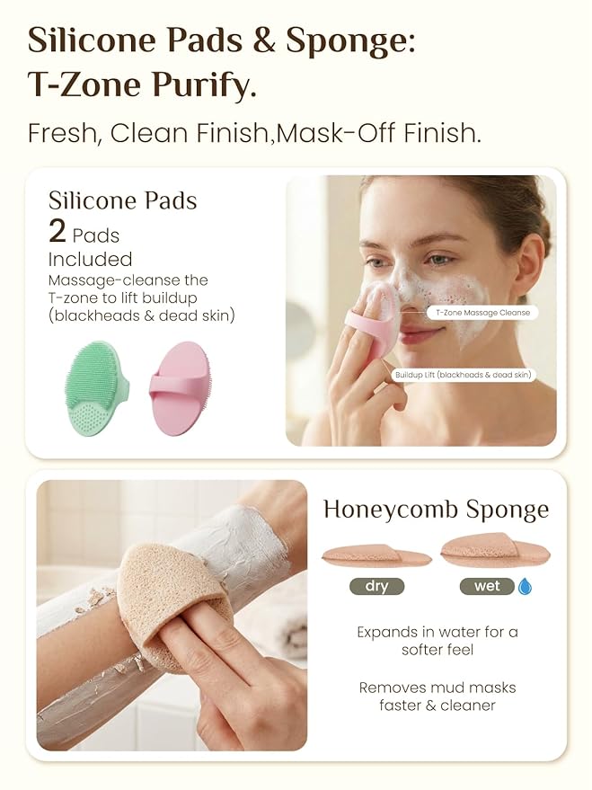 Rena Chris Gua Sha and Face Roller Set - 7 in 1 Face Skin Care Tools with Facial Cleansing Brush, 2 Silicone Scrubber Pads & Face Sponge, Travel Bag, Beauty Gift for Women