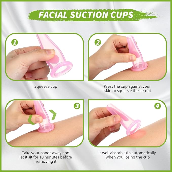 4 Pcs Face Cupping Set, Facial Cupping Set for Face and Eye Massage, Silicone Massage Vacuum Anti Aging Beauty Tool Facial Care(Pink)
