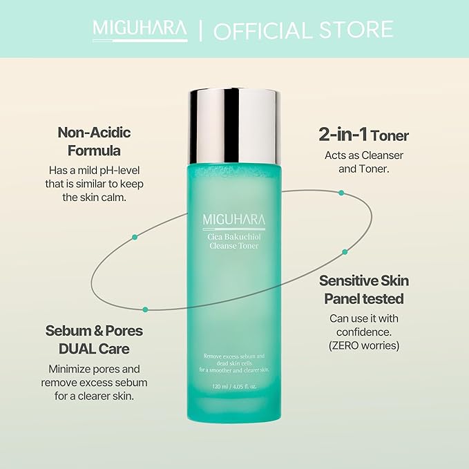 CICA Bakuchiol Cleanse Toner | Korean Skincare 2in1 Toner (120ml/4.05 fl. oz.)