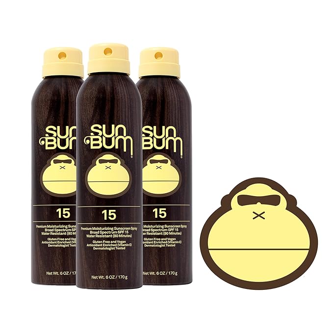 Sun Bum Original SPF 15 Sunscreen Body Spray with Sonny Sticker - Broad Spectrum Moisturizing Sunscreen with Vitamin E - Hawaii 104 Act Compliant (Made without Octinoxate & Oxybenzone) - 3 Pack