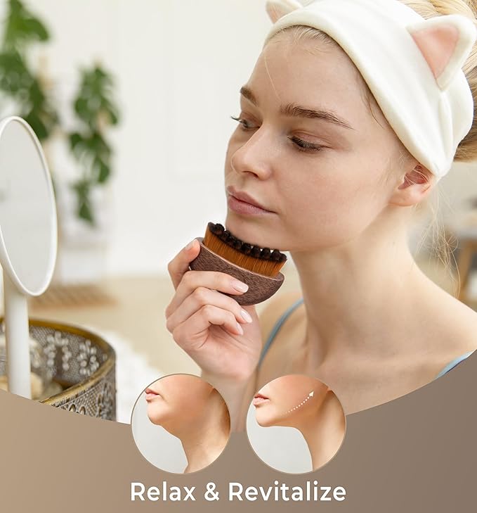 Lymphatic Contour Face Brush - Wooden Handle Lift Lymphatic Drainage Face Brush Facial Sculpting Brushes - Dry Guasha Contour Face Brushes Anti - Puffiness, Detox Walnut