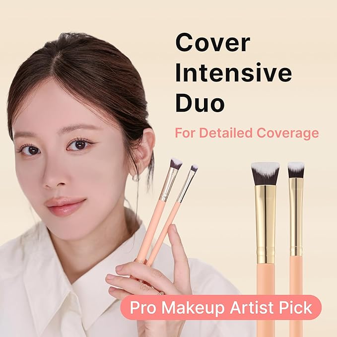 THE TOOL LAB Cover Intensive Duo Brush Set, Foundation & Concealer Brushes for Liquid/Cream, Thin Buildable Coverage, Pore-Blur Base + Spot Detail, Soft Dense Bristles, Professional K-Beauty Tool