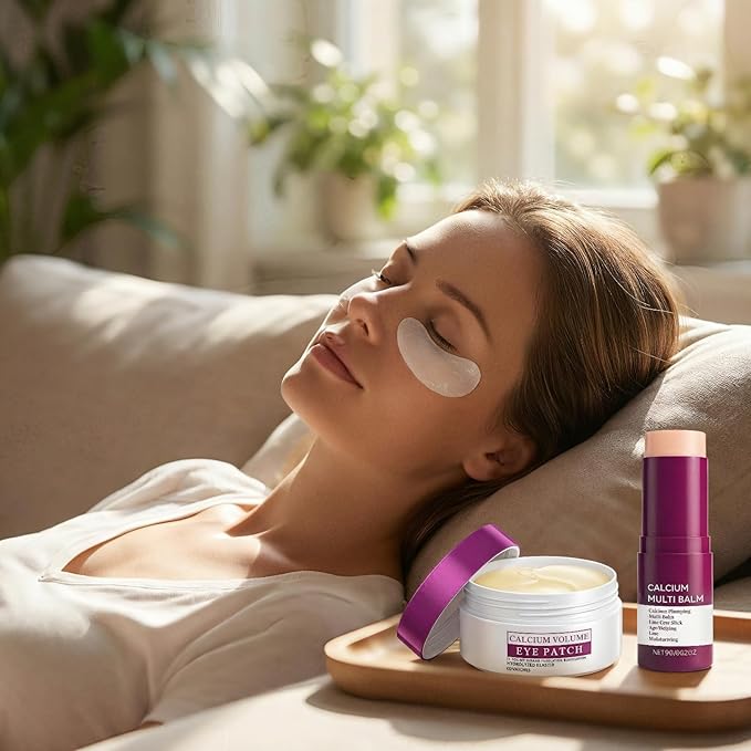 Eye Care Duo – Calcium Multi Balm Stick + Hydrogel Under Eye Patches (60ea, 30 Pairs), Collagen Moisturizing & Hydrating Treatment for Eyes, Neck & Wrinkles, Travel-Friendly Skincare Set