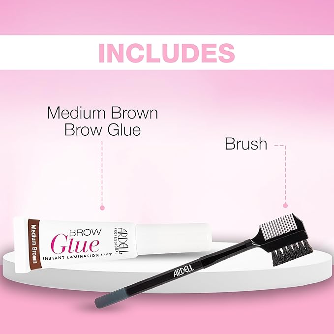 Ardell Brow Glue Medium Brown – Tinted Brow Gel for Lamination Lift, Strong Hold Eyebrow Gel Styler with Brush for Fuller Natural Brows, 0.35 oz