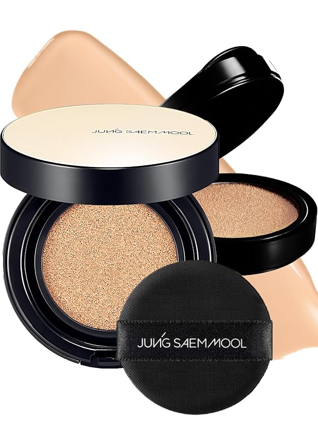 JUNG SAEM MOOL Essential Skin Nuder Longwear Cushion 0.98 Fl Oz, Refill Included, 24H Lasting Cushion Foundation with High Coverage, Semi-Matte Natural Finish, Korean Foundation Makeup (Light)