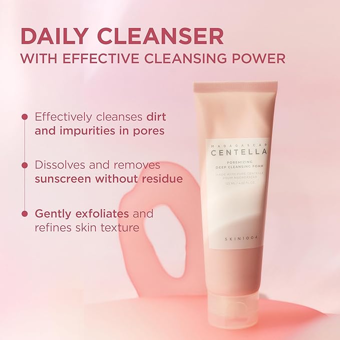 SKIN1004 Poremizing Deep Cleansing Foam, 4.23 fl.oz, 125ml, Makeup Remover, Korean Face Cleanser with Himalayan Pink Salt & Madagascar Centella Asiatica for Facial Pore Cleansing, Korean Skin Care