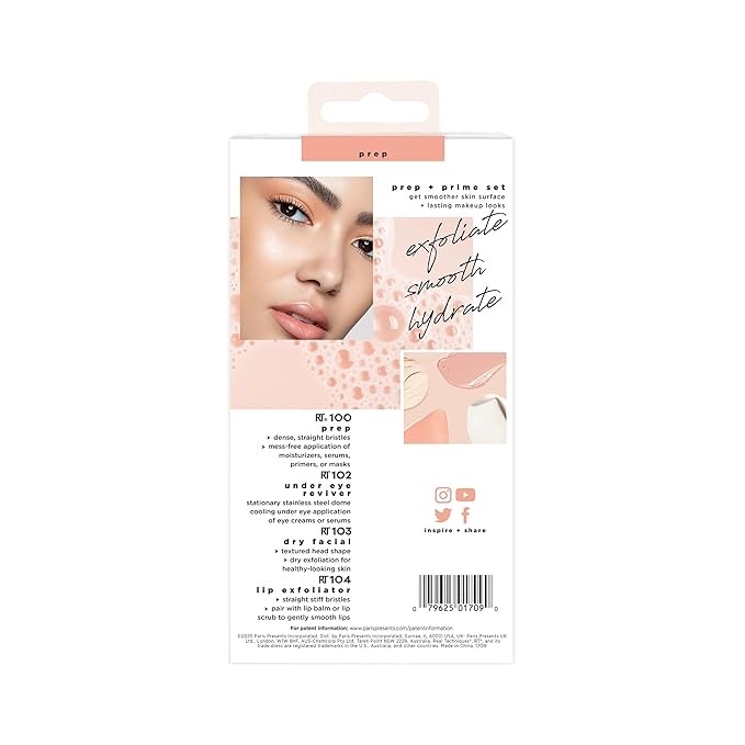 Real Techniques Prep and Prime Makeup Brush Set, Ideal for Exfoliating & Applying Primers, Moisturizers, & Serums, Skincare Tools, Synthetic Bristles, Cruelty-Free & Vegan, 4 Piece Set