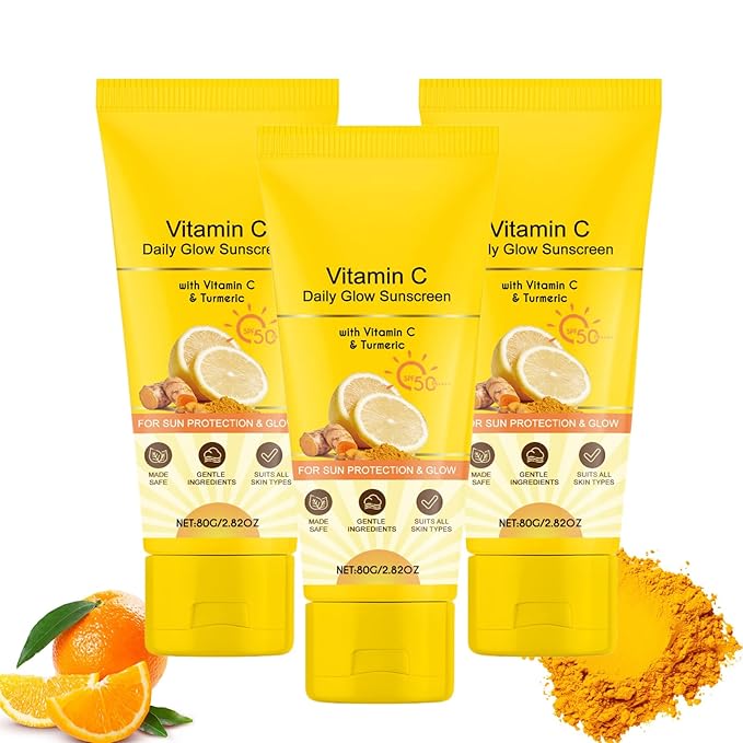 Vitamin C Glow Sunscreen SPF 50+ PA++++ Broad Spectrum | Lightweight Daily Face Sunscreen with Turmeric Extract | No White Cast, Non-Greasy Formula | Moisturizing, Vegan & Reef Safe (3)