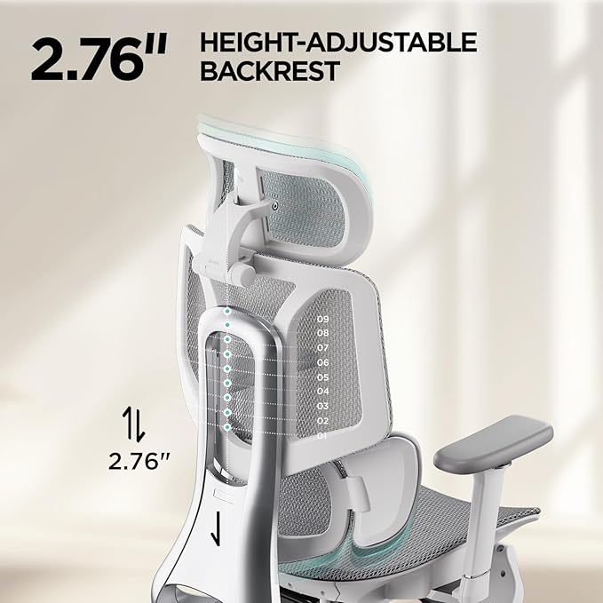 Hbada E3 Air Ergonomic Office Chair, Big and Tall Office Chair - with 3-Zone Dynamic Lumbar Support, 3D Adjustable Headrest, 3D Adjustable Armrests, Swivel, Grey(No Footrest)