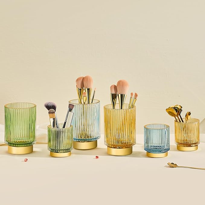 Makeup Brush Holder Organizer,Toothbrush Holders,Desk Pen Pencil Holder,Multifunctional Vintage Glass Brush Cup（S/Milky White/A3-US）