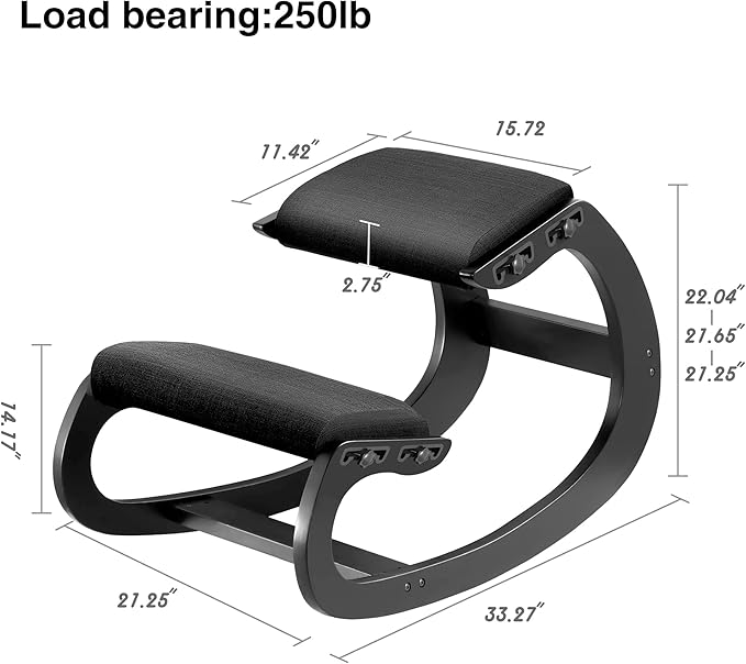 Adjustable Kneeling Chair, Wooden Ergonomic Chair Knee Chair Posture Chair - Improve Your Posture with an Angled Seat for Home,Office (Cylindrical Black)