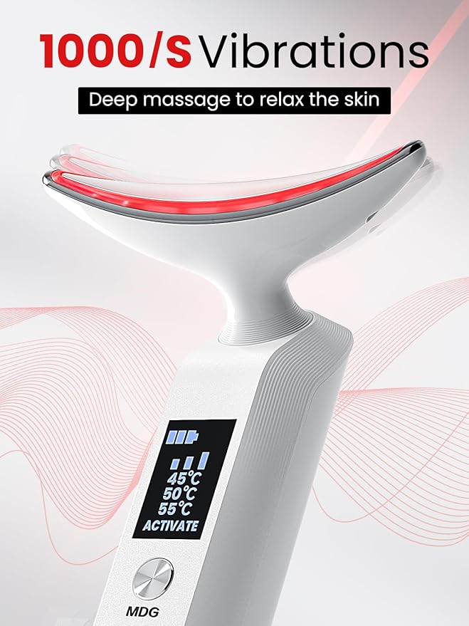 Face Massager Portable Charging Dock, Red Light Therapy for Face and Neck, 3 Heat Settings, Vibrating Face Massage, 9-Color & 30-Day Battery | Home Spa Travel Skincare - White