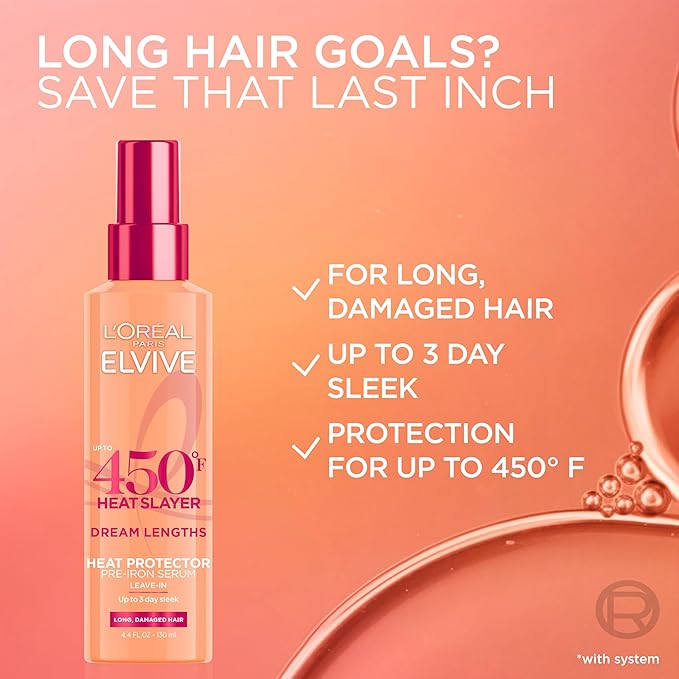 L'Oreal Paris Elvive Dream Lengths Heat Slayer Pre-Iron Spray Leave-In, 4.4 Ounce | 4.4, Ounce