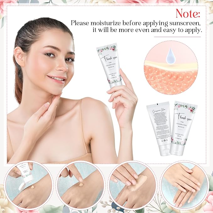 24 Pcs Mini Sunscreen Bulk for Summer Wedding Party Spf 30 Water Resistant Sunscreen Lotion Bulk 1oz Travel Size for Thank You Gifts Wedding Party Supplies(Skin Color Cream,Floral)
