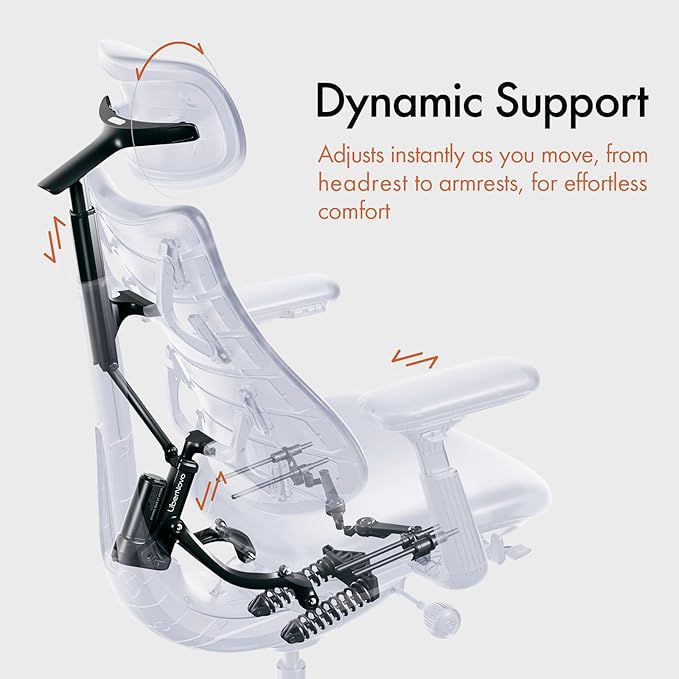 LiberNovo Dynamic Ergonomic Desk Chair + StepSync Footrest + Extra Battery Bundle - Comfy Home Office Chair with Adaptive Lumbar Support, 160° Recline & Built-in Spine Stretch, Black+45cm