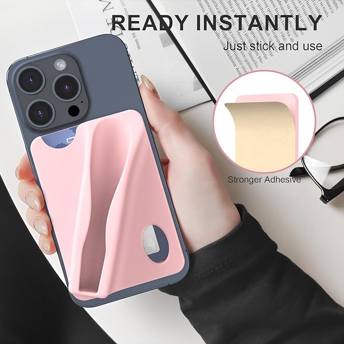 DOB SECHS Large Silicone Lip Holder with Card Holder Compatible with Summer Fridays, Tower 28, Laneige Lipstick Lip Glaze Phone Case Back Stick On Holder for iPhone and Android Smartphones,Pink