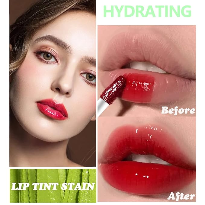 Eakroo 6 Colors Lip Tint Stain Set, Korean Lip Tint Mini Liquid Lipstick for Women, Lip gloss for Girls, Cute Stuff, Blush for Cheeks, Long Lasting, Non-Stick Cup, High Pigment