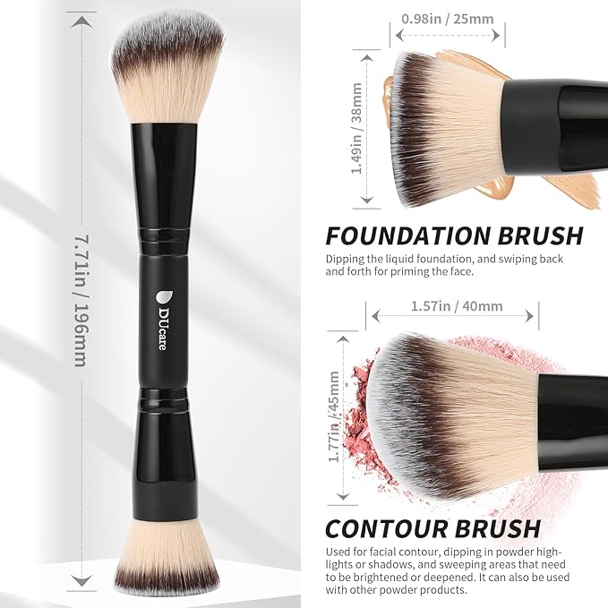 DUcare Foundation Brush Contour Bronzer Makeup Brush Double Ended Sculpting Brush for Blending Liquid Powder Concealer Cream Cosmetics Blush Buffe Black