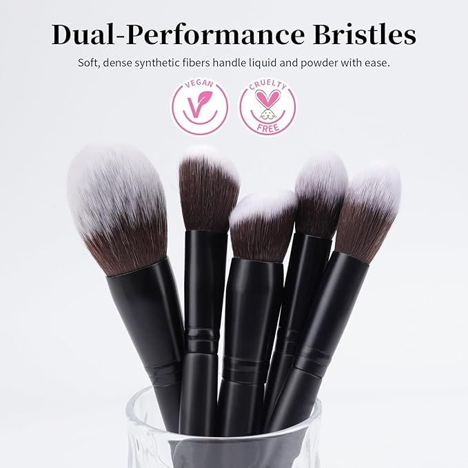 Makeup Brushes 5Pcs Face Makeup Brush Set - Synthetic Fiber Foundation, Blush, Powder, Contour Brushes with Wooden Handle for Flawless Makeup Application