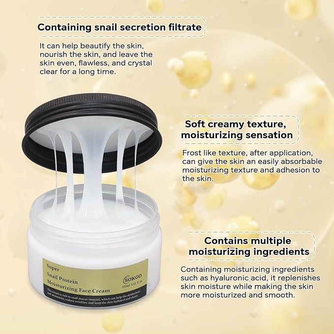 Snail Mucin Cream, Revitalizing Hydrating Moisturizer for All Skin Types, Enriched with Snail Extract for Radiant Smooth Skin Ideal for Dry and Dull Complexions