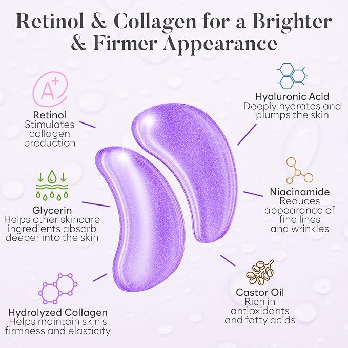 Retinol & Collagen Under Eye Patches (30 Pairs) - For Dark Circles & Puffy Eyes - Eye Care Mask