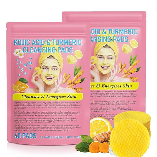 NIFEISHI Turmeric Kojic Acid Cleansing Pads, 80pcs Kojic Acid and Turmeric Cleansing Pads with Vitamin B5, Vitamin C, Sugar for Face