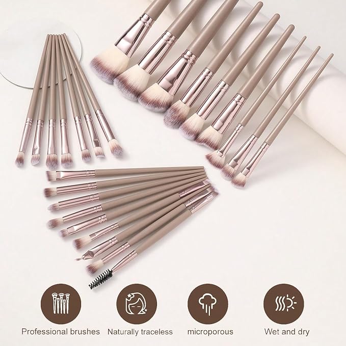 HGHDBT 42Pcs Brown Makeup Brushes Set Professional Premium Synthetic for Blush Foundation Eye Shadow Concealer Powder Eye & Face Make up Brush Kit with Beauty Blender Sponge Set Tools