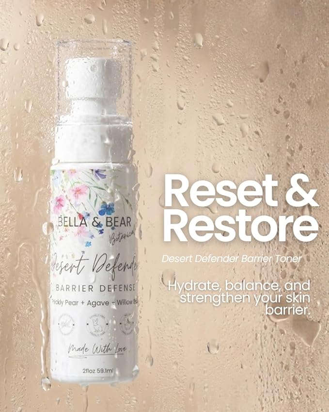 Bella & Bear - Desert Defender Barrier Defense Toner for All Skin Types - Hydrating & Clarifying Face Toner with Prickly Pear, Agave, Aloe & Willow Bark - Supports Skin Barrier, Reduces Blemishes