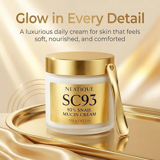 Snail Mucin Cream 93% for Skin Care, Intense Hydration & Dryness, Snail Mucin Moisturizer 120g, Natural Snail Secretion Filtrate & Non-GMO, Fast Absorbing & Non-Sticky, 4.23oz