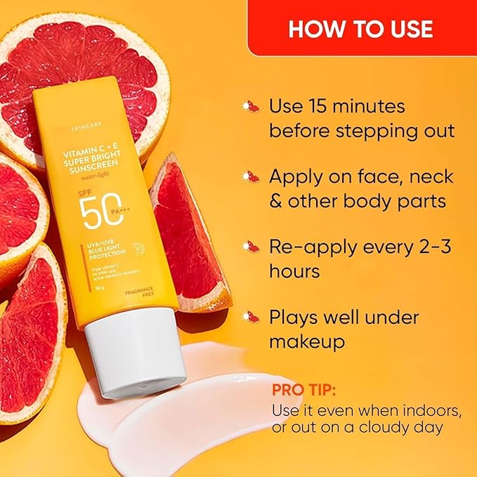 Generic Vitamin C + E Super Bright Sun screen Spf-50 |Water-Light, UVA/UVB No White Cast| For All Skin Types | 80 Gm