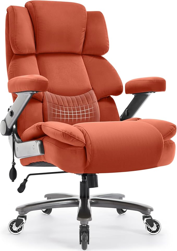 Big and Tall Office Chair 700lbs- Fabric High Back Executive Computer Chair with Adjustable Lumbar Support 3D Flip Arms Plus Size Rubber Wheels- Extra Wide Large Desk Chairs, Heavy Duty Metal Base