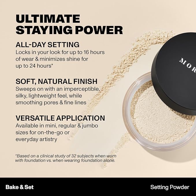 Morphe Mini Bake & Set Setting Powder - Lightweight, Talc-Free Finishing Powder for Face Makeup with a Soft, Natural Finish - Minimizes Shine for Up to 24HR - Brightening Pink (0.09 oz)
