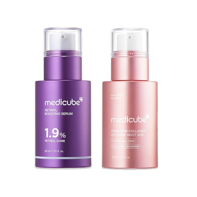 medicube Advanced Refining Serum Duo: Retinol Boosting and PDRN Exosome Shot 2000 | 2000PPM Spicules, Retinol, PDRN, Collagen for firmer, smoother skin | Korean Skincare, Skincare Set, Gifts for Women