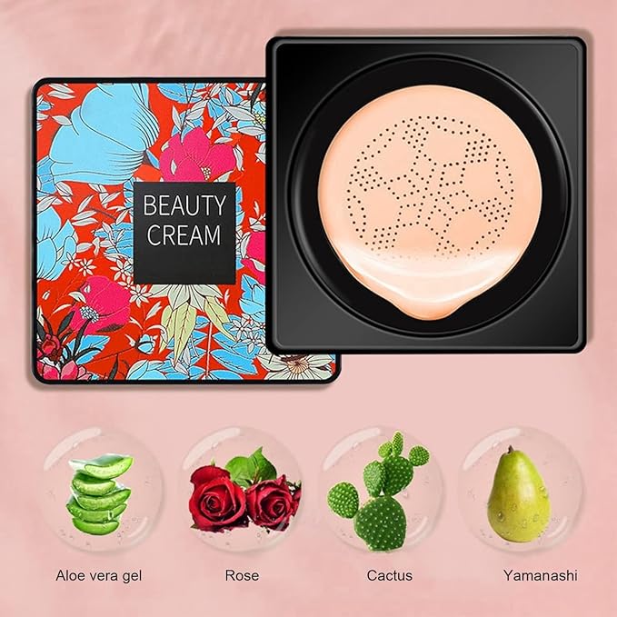 Lovelycat Mushroom Head Air Cushion BB Cream Even Skin Tone Makeup Base PrimerConcealer Lasting Nude Makeup Moisturizing Brightening Pigment CC Liquid Foundation (C-2PC)