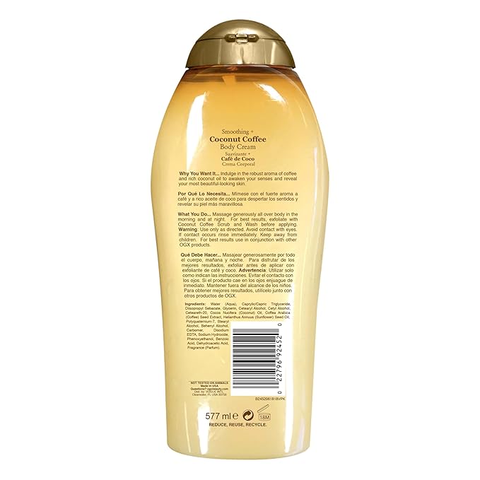 OGX Smoothing + Coconut Coffee Body Cream 19.5 oz,(Pack of 2)