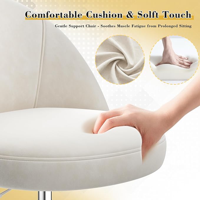 EnHomee Vanity Chair with Wheels, Small Office Chair with Back, Cute Armless Desk Chair for Makeup Room, Home Office,Bedroom, White