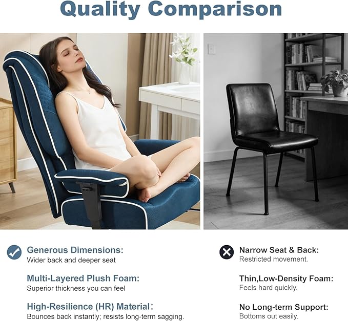 Big and Tall Office Chair 400lbs Wide Seat, Leather High Back Executive Office Chair with Lumbar Support, Ergonomic Chairs Padded Armrests & Thick Cushion (Mesh Blue)