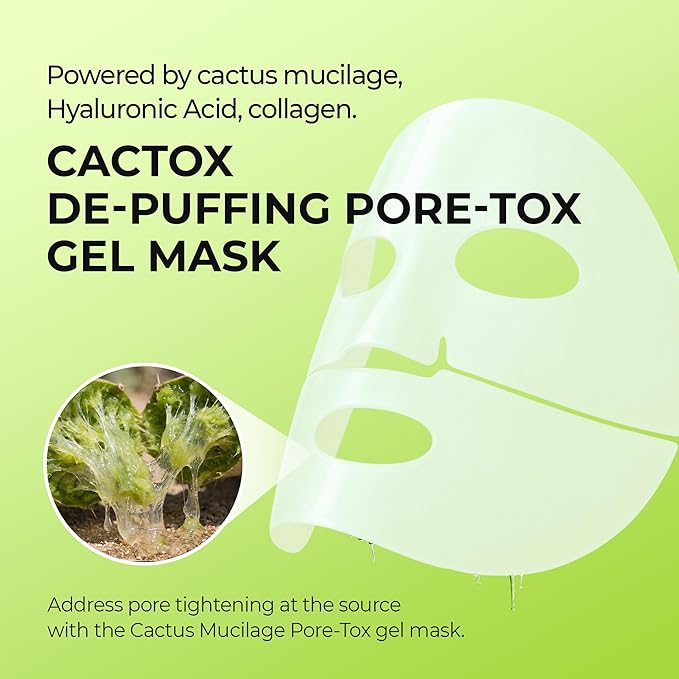 Dr.Melaxin CACTOX DE-PUFFING PORE TOX GEL MASK 4EA with Cactus Cooling Reduce Puffiness & Pore Tightening for Visible Pore Care Skin Repair