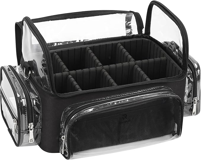 TANTO Makeup Brush Case, Clear Extra Large Cosmetic Organizer Holder Professional Makeup Artist Train Case with Adjustable Dividers&Strap Portable Makeup Brush Holder (02A-Black（XX Large）)