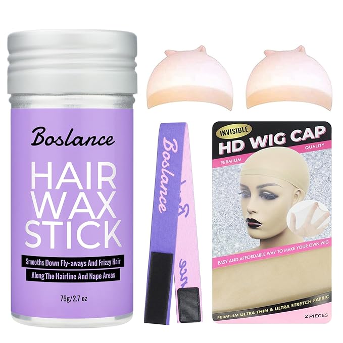 Hair Wax Stick with Lace Melting Elastic Band for Lace Frontal, Slick Non-Greasy Wig Wax 2.7 Oz (2 HD Wig Caps)